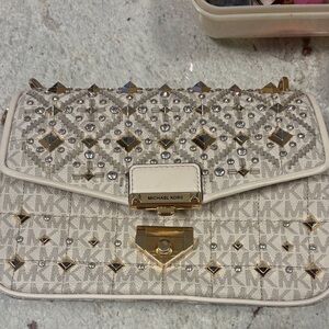 Michael Kors Cream and Gold Embellished Clutch